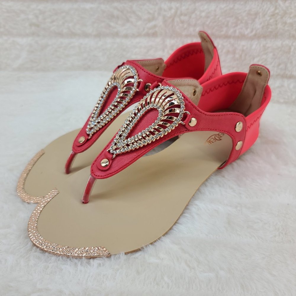Red Summer Sandals With Rhinestone Toe Strap - Picture 5 of 7
